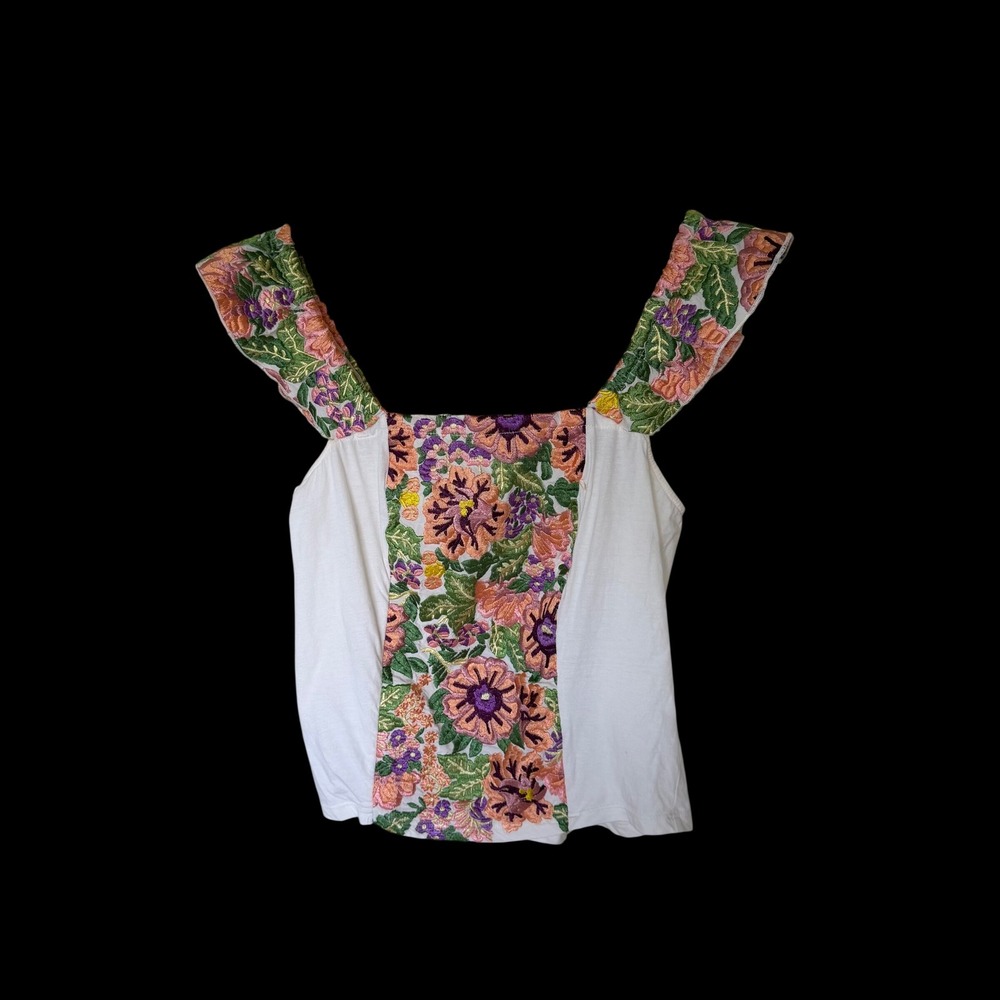 Tiny Anthropologie‎ Floral Embroidered Tank Top White Orange Purple Size M